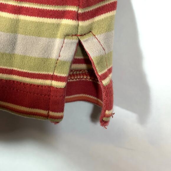 Y2K Red Olive Green Striped T-shirt Vintage Button Small Short Sleeve Top - Picture 5 of 8